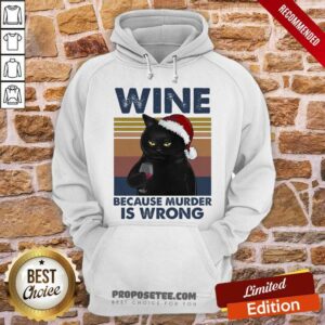Alternative view of Original Black Cat Santa Drinking Wine Because Murder Is Wrong Vintage Shirt