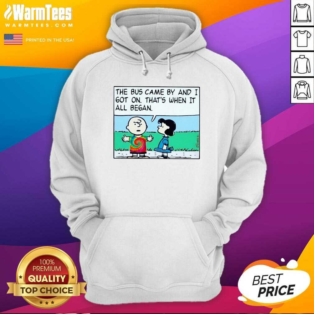 Original Charlie Brown And Lucy The Bus Came By And I Got On That’s When It All Began Shirt - Image 2