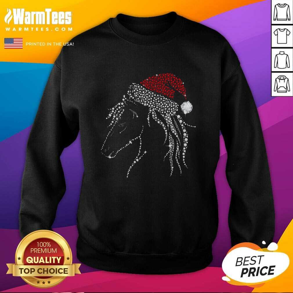 Original Horse Diamond With Santa Hat Gift Christmas Pajama Xmas Idea Shirt - Image 3