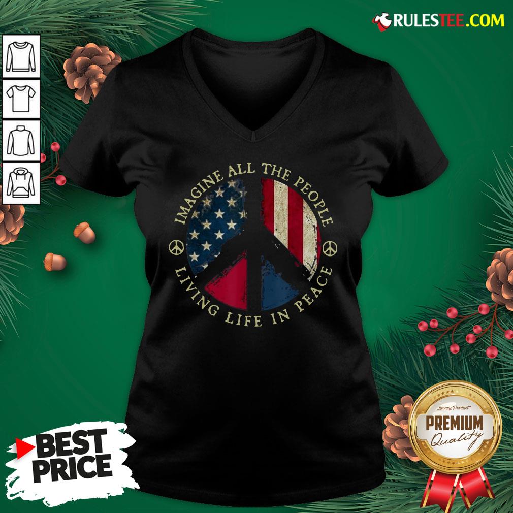 Original Imagine All The People Living Life In Peace American Flag Shirt - Image 3