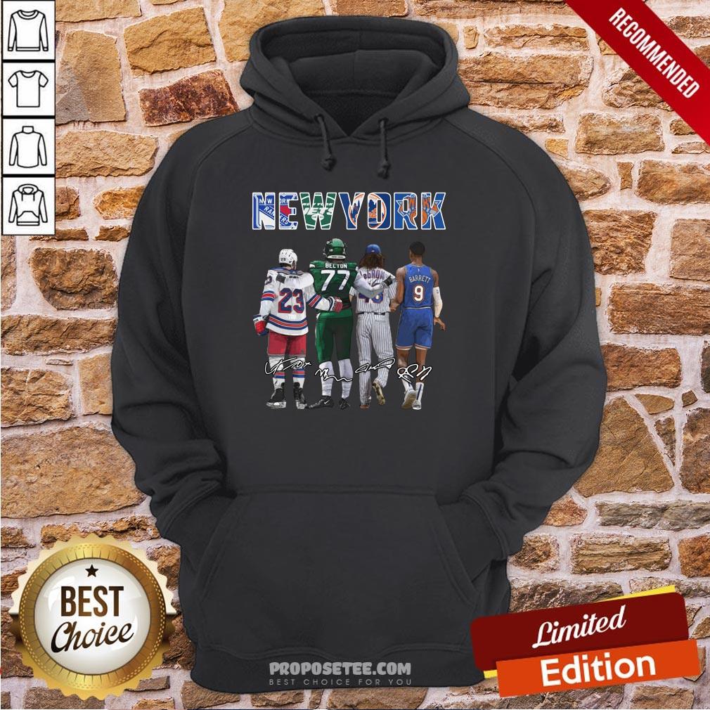 Original New York City New York Yankees New York Jets New York Knicks Becton Barrett Signatures Shirt - Image 5