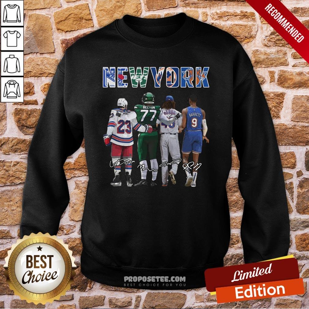 Original New York City New York Yankees New York Jets New York Knicks Becton Barrett Signatures Shirt - Image 4
