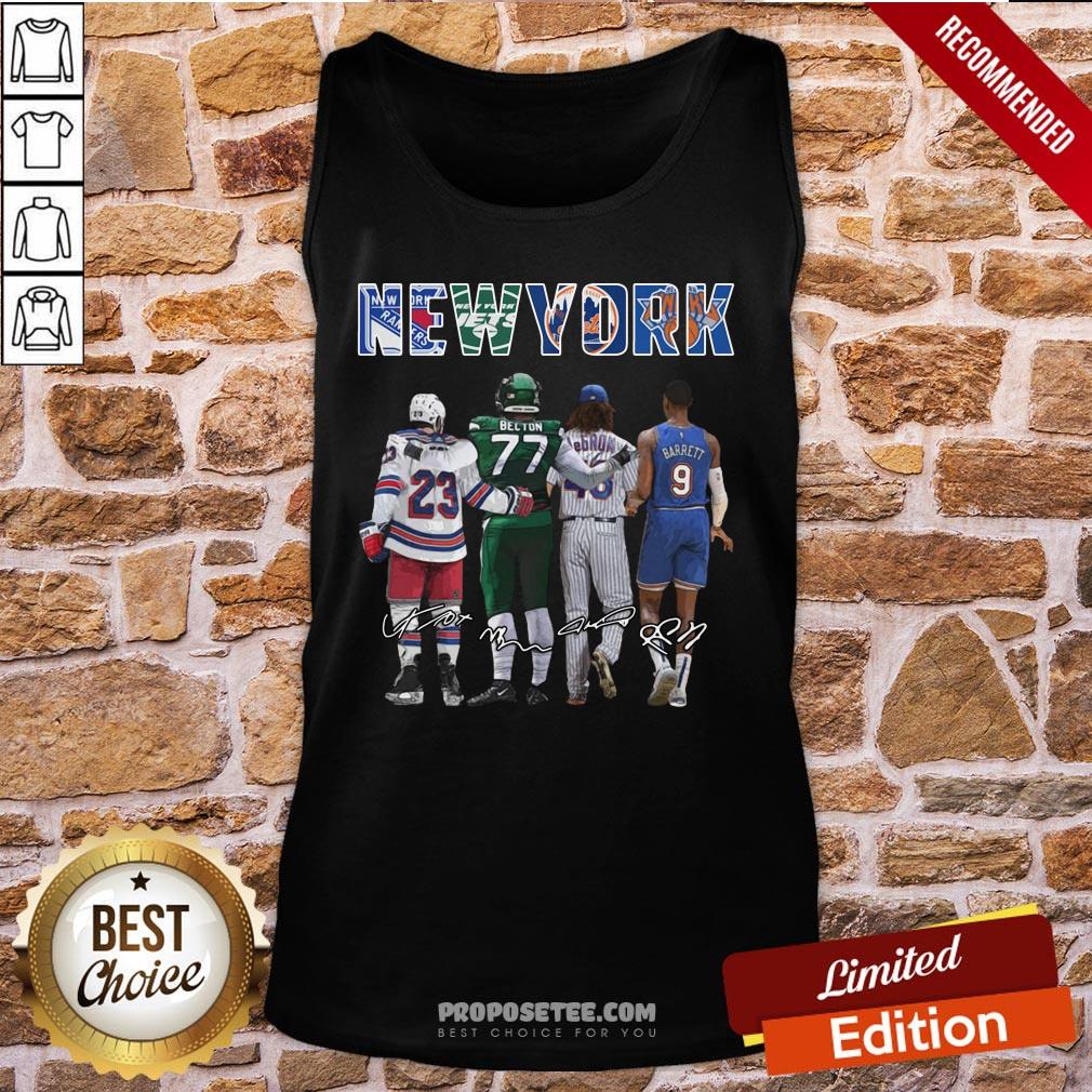 Original New York City New York Yankees New York Jets New York Knicks Becton Barrett Signatures Shirt - Image 3