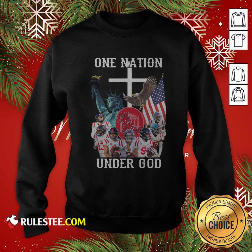 Original One Nation Under God Ole Miss Football American Flag Shirt - Image 5