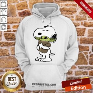 Alternative view of Original Snoopy Hugging Baby Yoda Star Wars Shirt