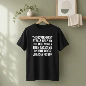 Original The Government Steals Half My Hot Dog Money Then Taxes Me On Hot Dogs Life Is A Prison Shirt