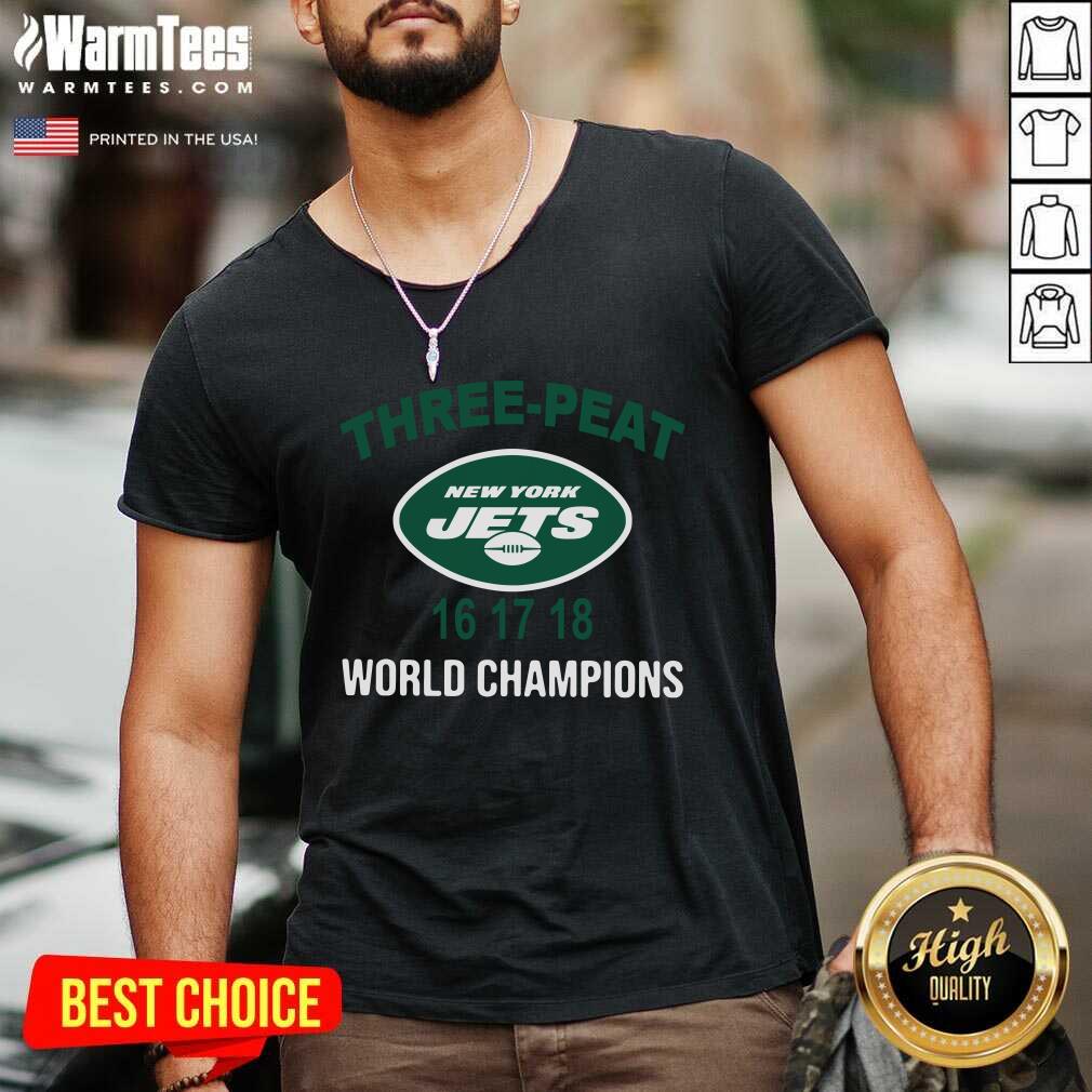Original Three Peat New York Jets 16 17 18 World Champions Shirt - Image 5