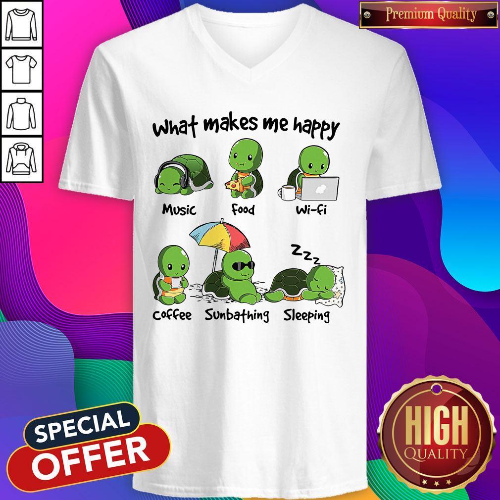 Original Turtle What Make Me Happy Music Food Wifi Shirt - Image 3