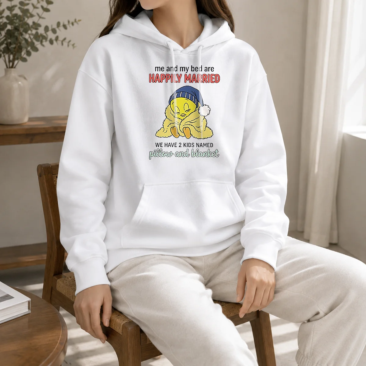 Original Tweety And My Bed Are Happily Married We Have 2 Kids Named Pillow Blanket Shirt - Image 5