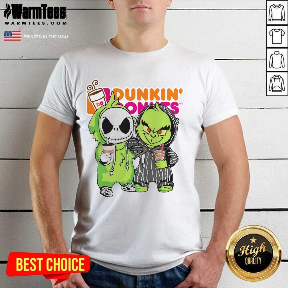 Perfect Baby Jack Skellington And Grinch Love Dunkin’ Donuts Shirt