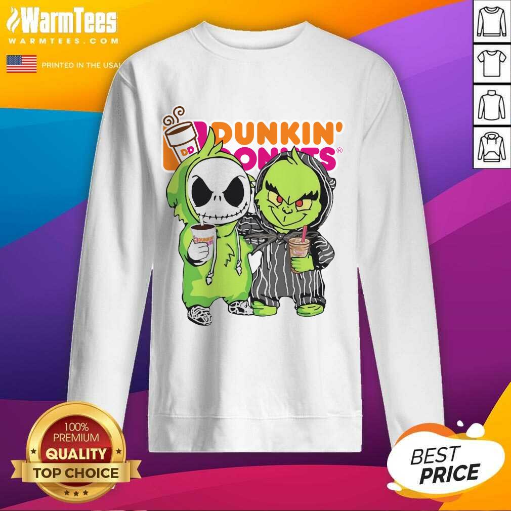 Perfect Baby Jack Skellington And Grinch Love Dunkin’ Donuts Shirt - Image 3