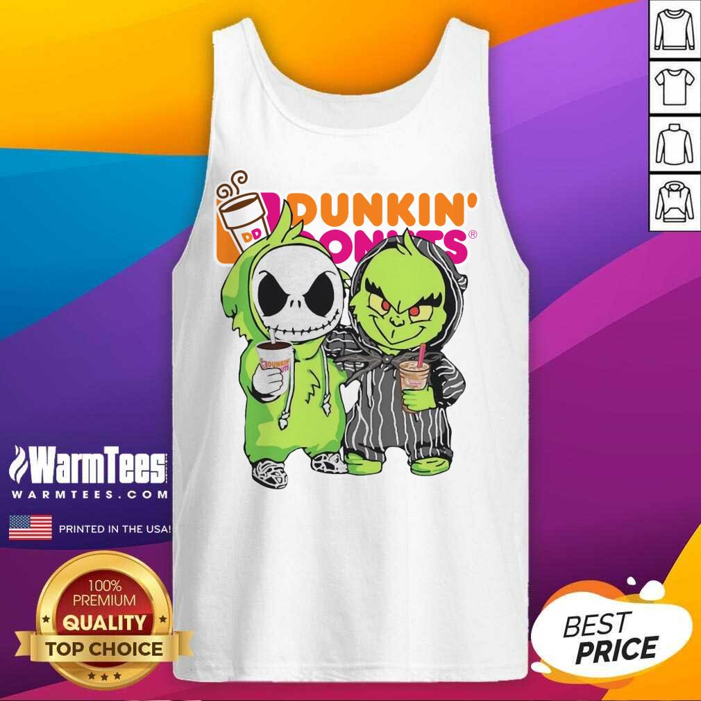 Perfect Baby Jack Skellington And Grinch Love Dunkin’ Donuts Shirt - Image 4
