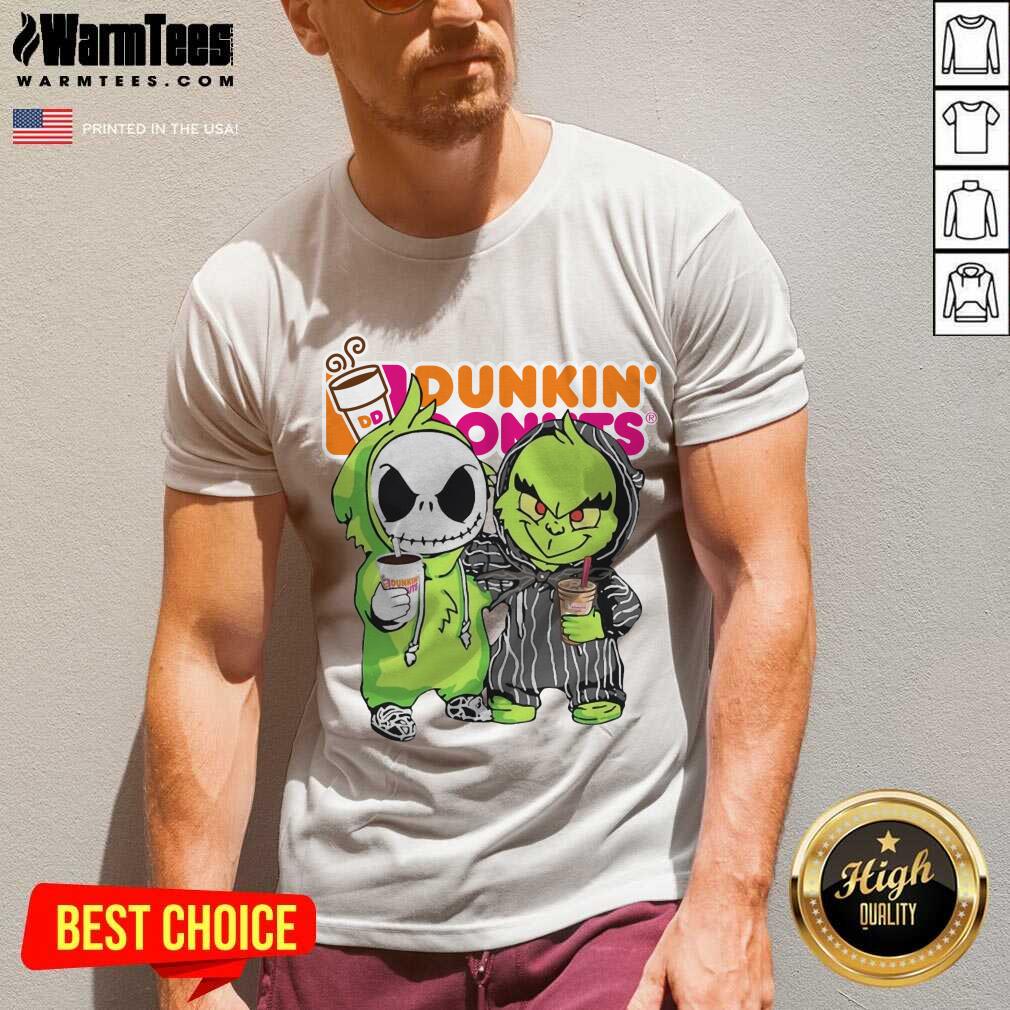 Perfect Baby Jack Skellington And Grinch Love Dunkin’ Donuts Shirt - Image 5