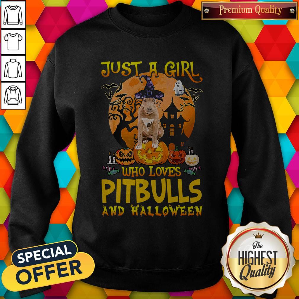 Perfect Just A Girl Who Loves Pitbull And Halloween Pumpkin Shirt - Image 5
