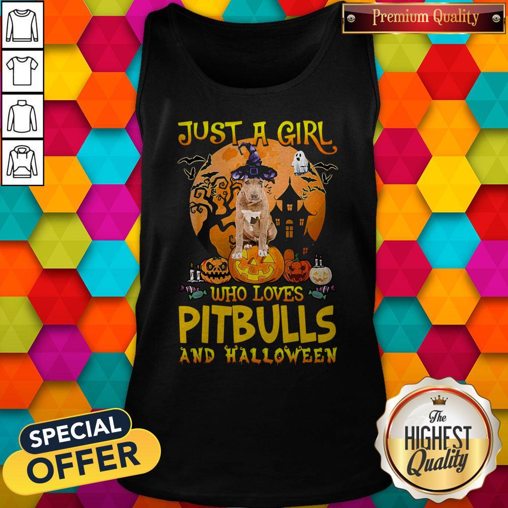 Perfect Just A Girl Who Loves Pitbull And Halloween Pumpkin Shirt - Image 4