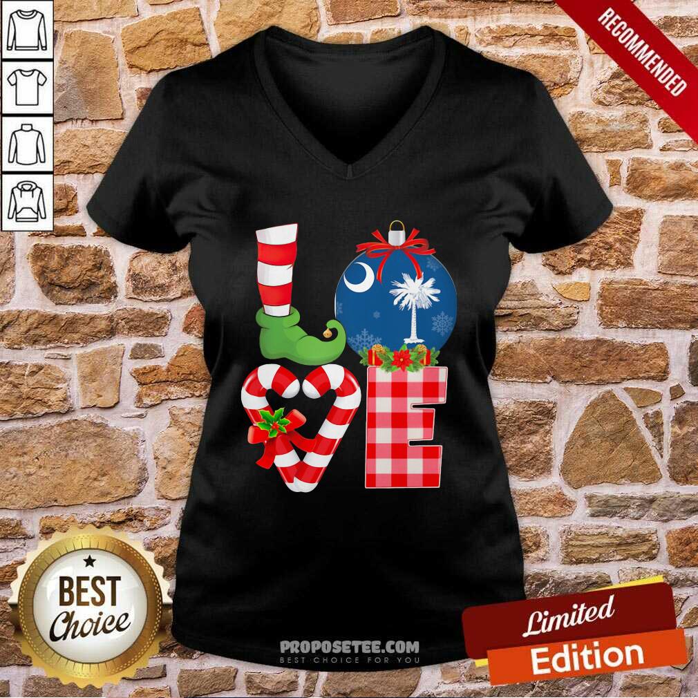 Perfect Love South Carolina State Flag Pajama Elf Merry Christmas Shirt - Image 3
