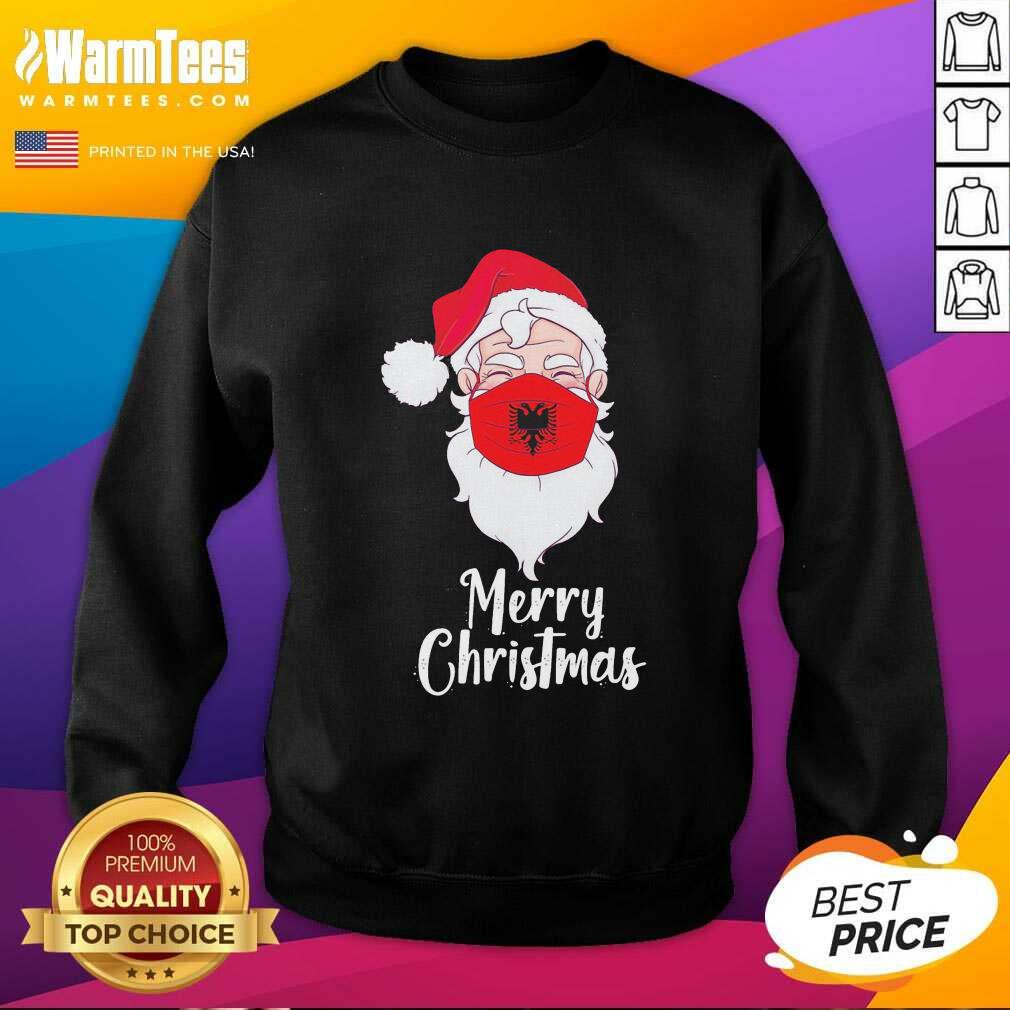 Perfect Santa Claus Face Mask Albania Flag Merry Christmas Shirt - Image 3