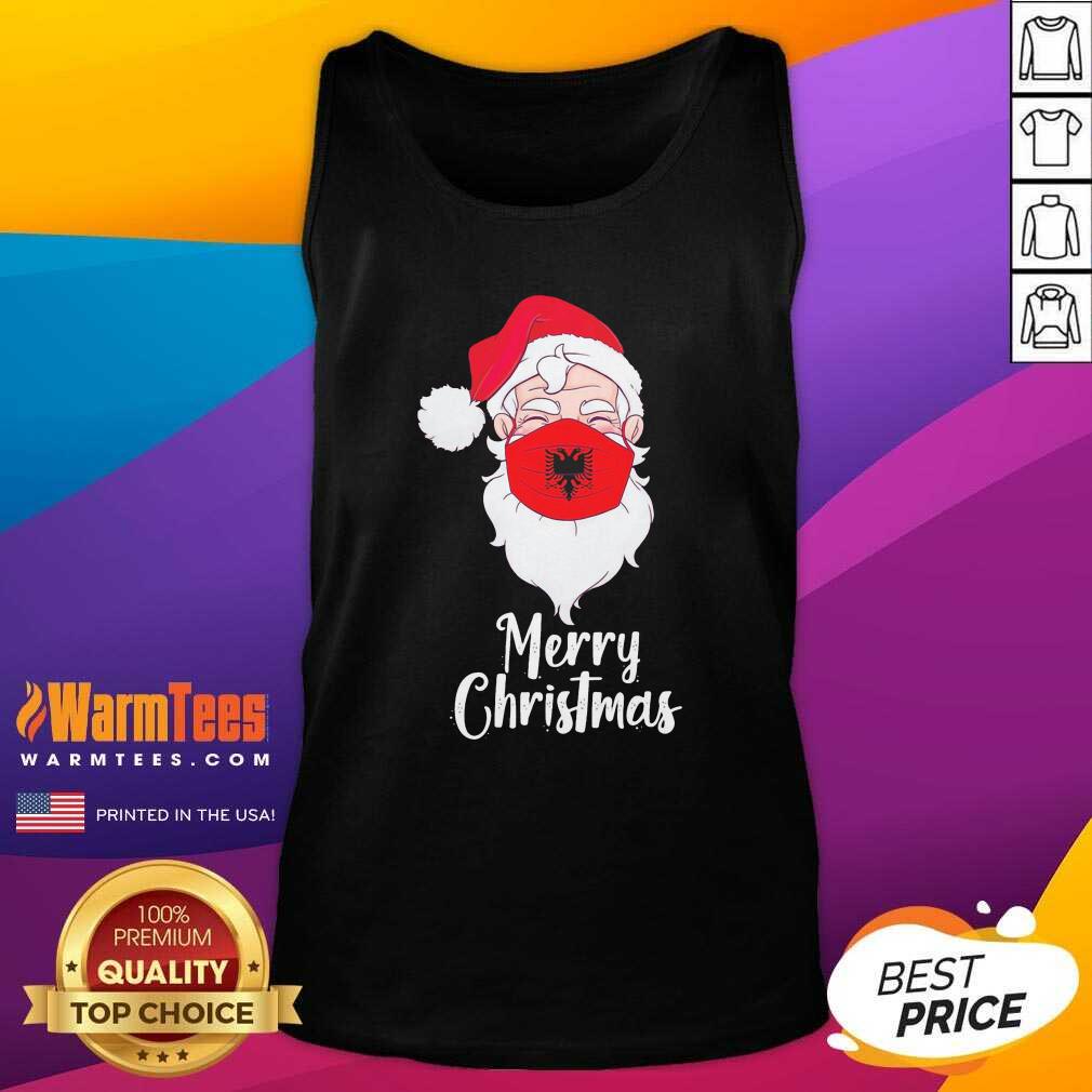 Perfect Santa Claus Face Mask Albania Flag Merry Christmas Shirt - Image 4