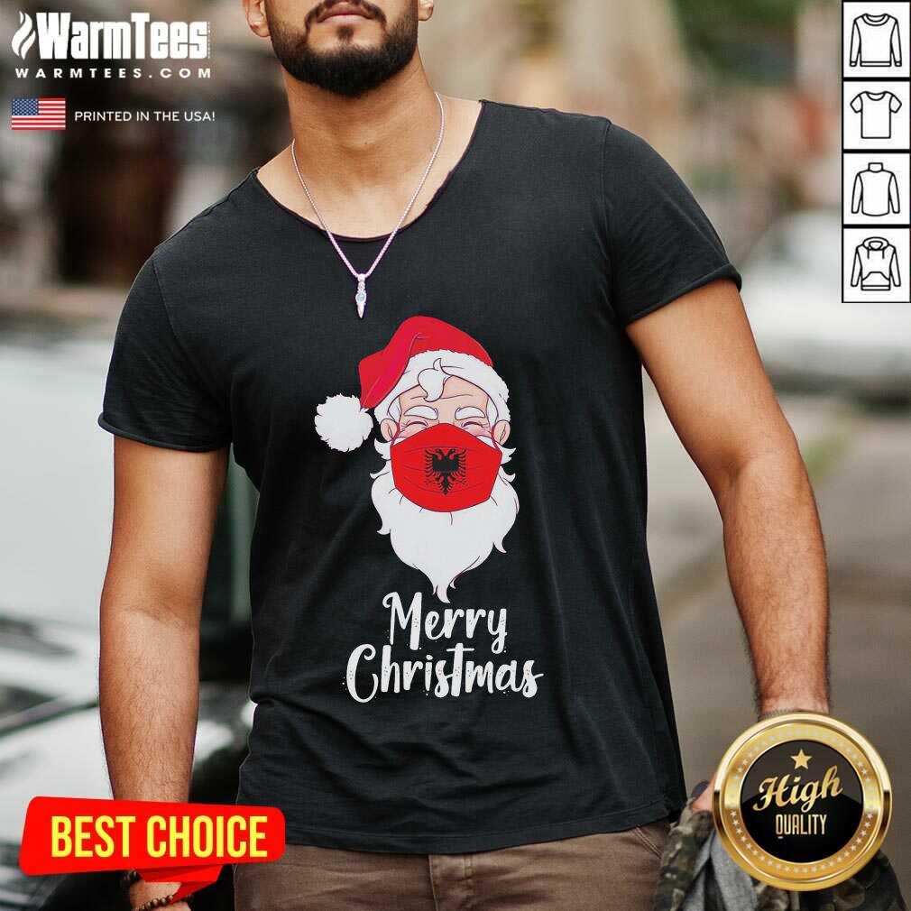 Perfect Santa Claus Face Mask Albania Flag Merry Christmas Shirt - Image 5