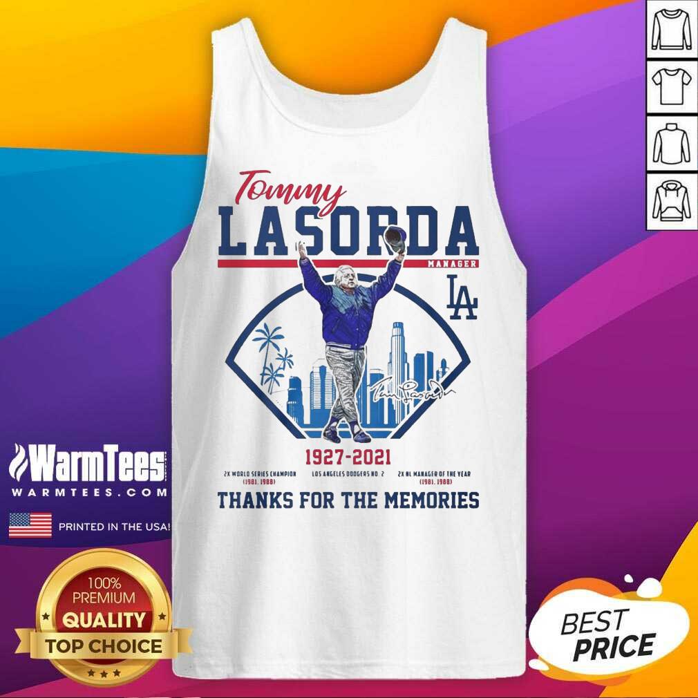 Perfect Tommy Lasorda Manager 1927 2021 Los Angeles Dodgers Signature Thanks Shirt - Image 4