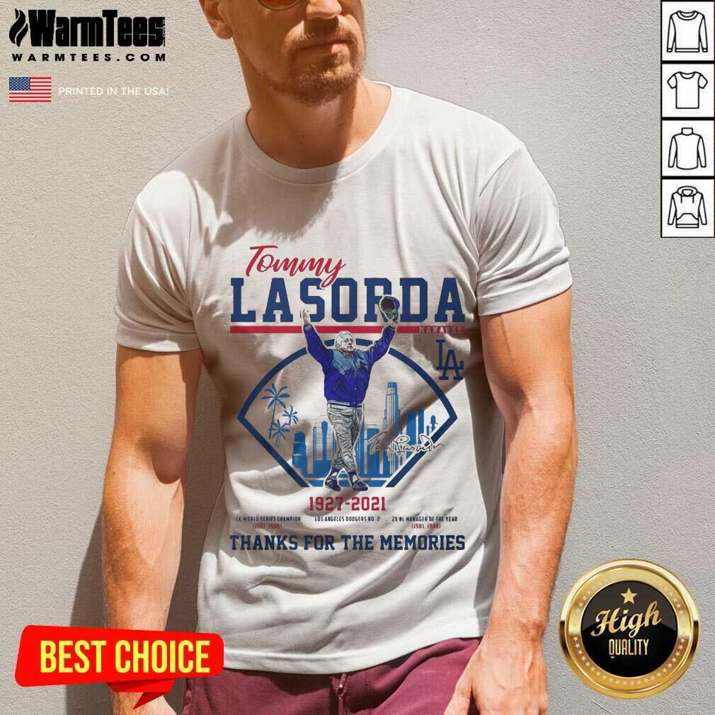 Perfect Tommy Lasorda Manager 1927 2021 Los Angeles Dodgers Signature Thanks Shirt - Image 5