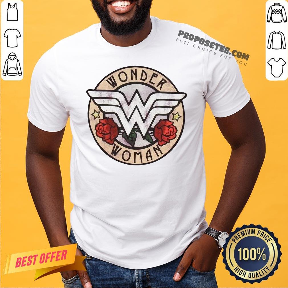 Perfect Wonder Woman Cold Shoulder Rose Logo Raglan Shirt