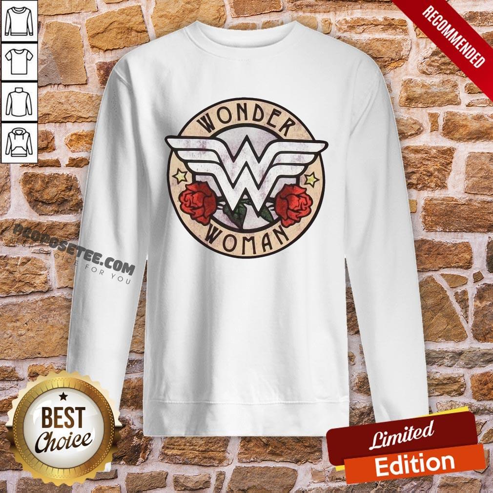 Perfect Wonder Woman Cold Shoulder Rose Logo Raglan Shirt - Image 4