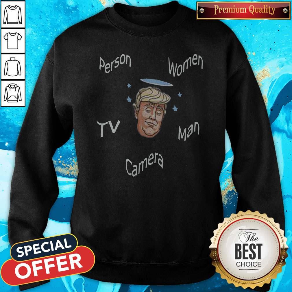 Person Woman Man Camera Tv – Donald Trump’s Crazy Cognitive Test Word Association Shirt - Image 5