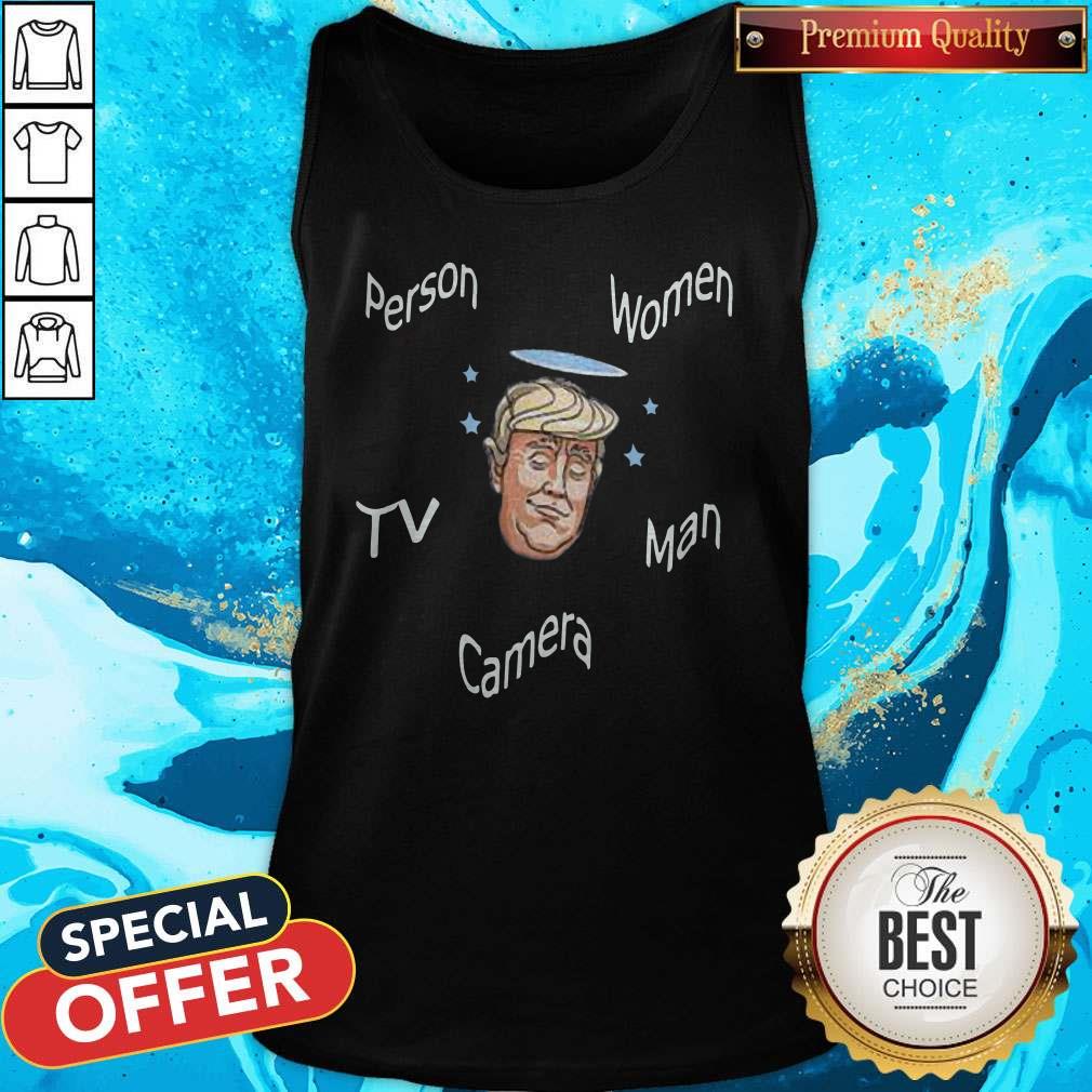 Person Woman Man Camera Tv – Donald Trump’s Crazy Cognitive Test Word Association Shirt - Image 4