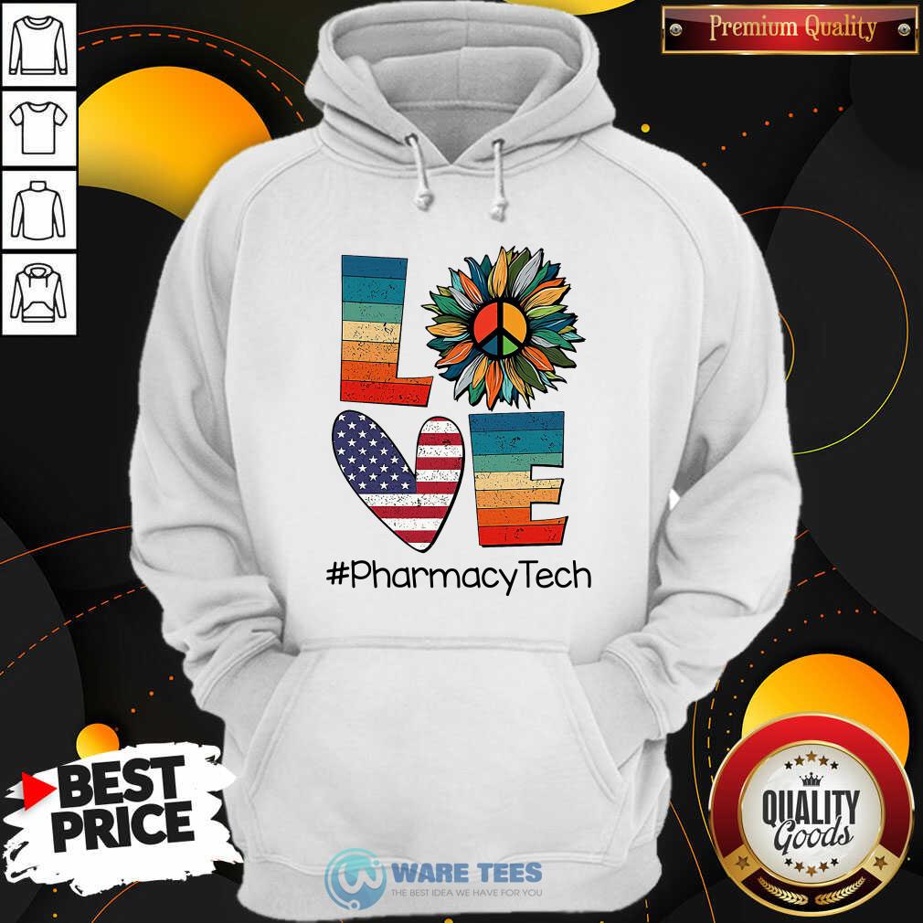 Pharmacy Tech Love Hippie Sunflower American Flag Shirt - Image 5
