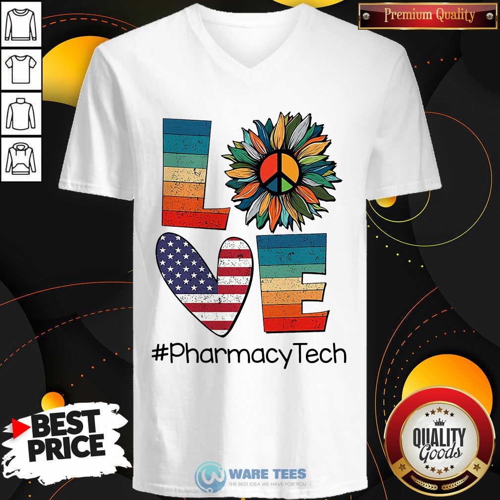 Pharmacy Tech Love Hippie Sunflower American Flag Shirt