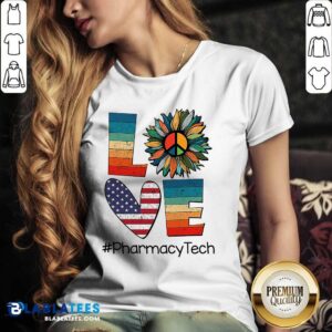 Alternative view of Pharmacy Tech Love Hippie Sunflower American Flag Shirt