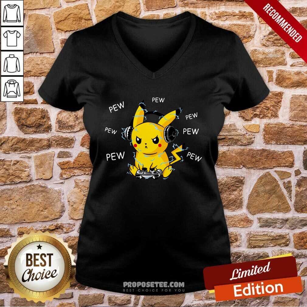 Pikachu Play Game Pew Pew Pew Shirt - Image 3