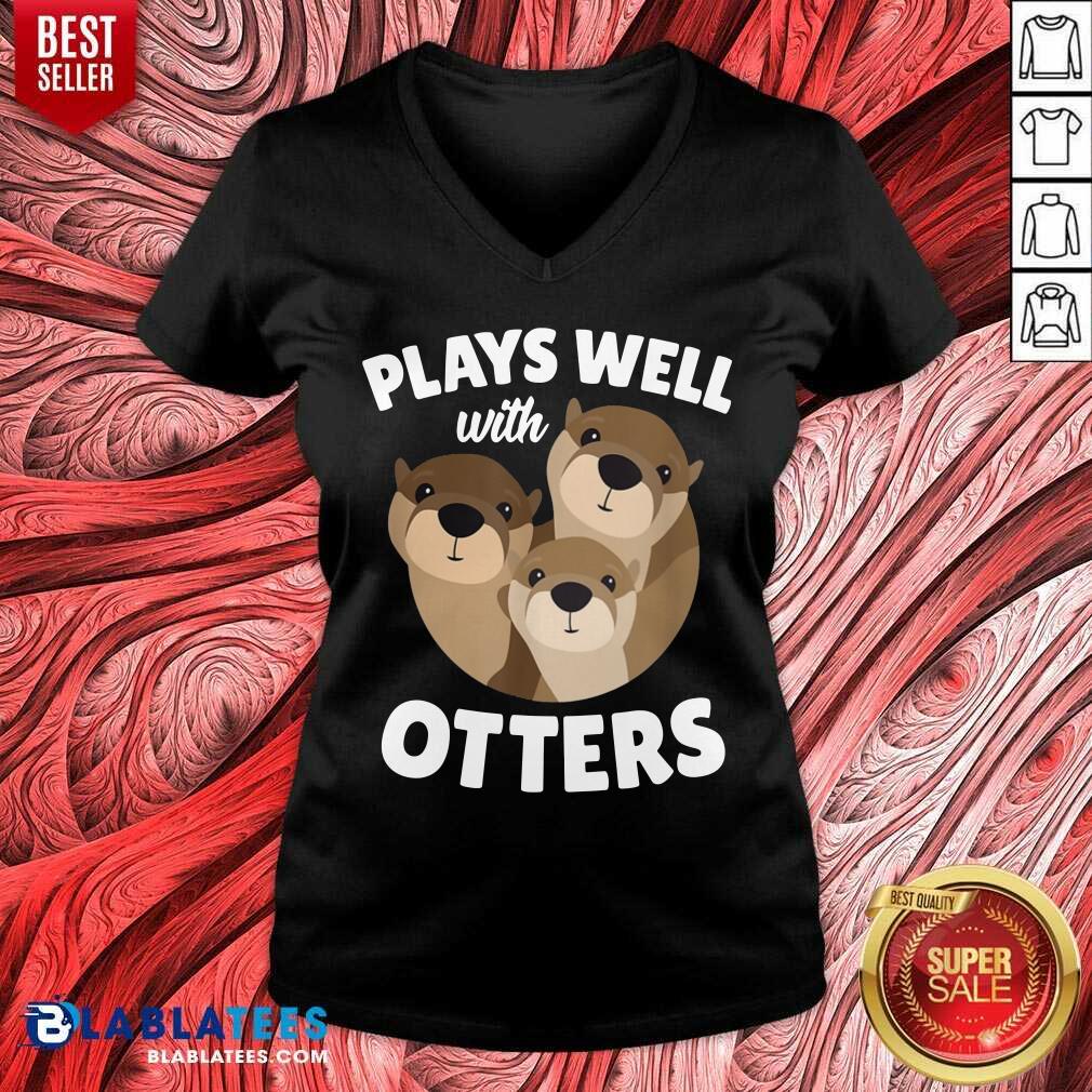 Plays Well With Otters Funny Otter Pun Shirt - Image 3