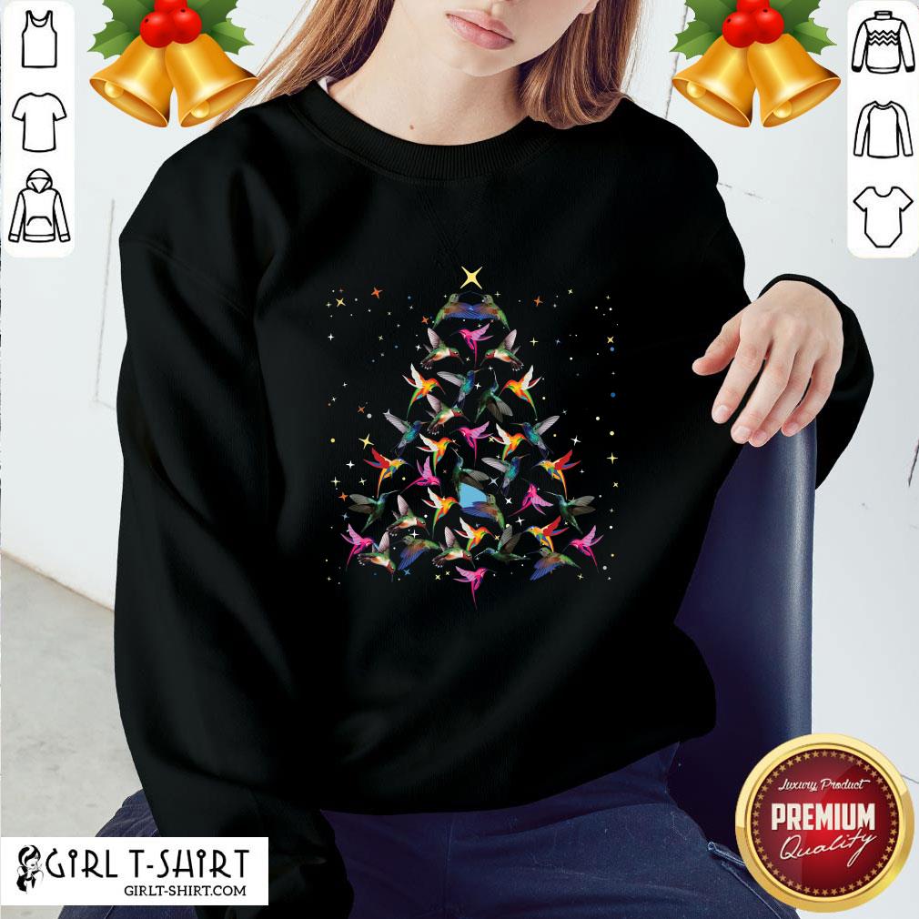 Pool Hummingbird Christmas Tree Sweater Shirt - Image 4