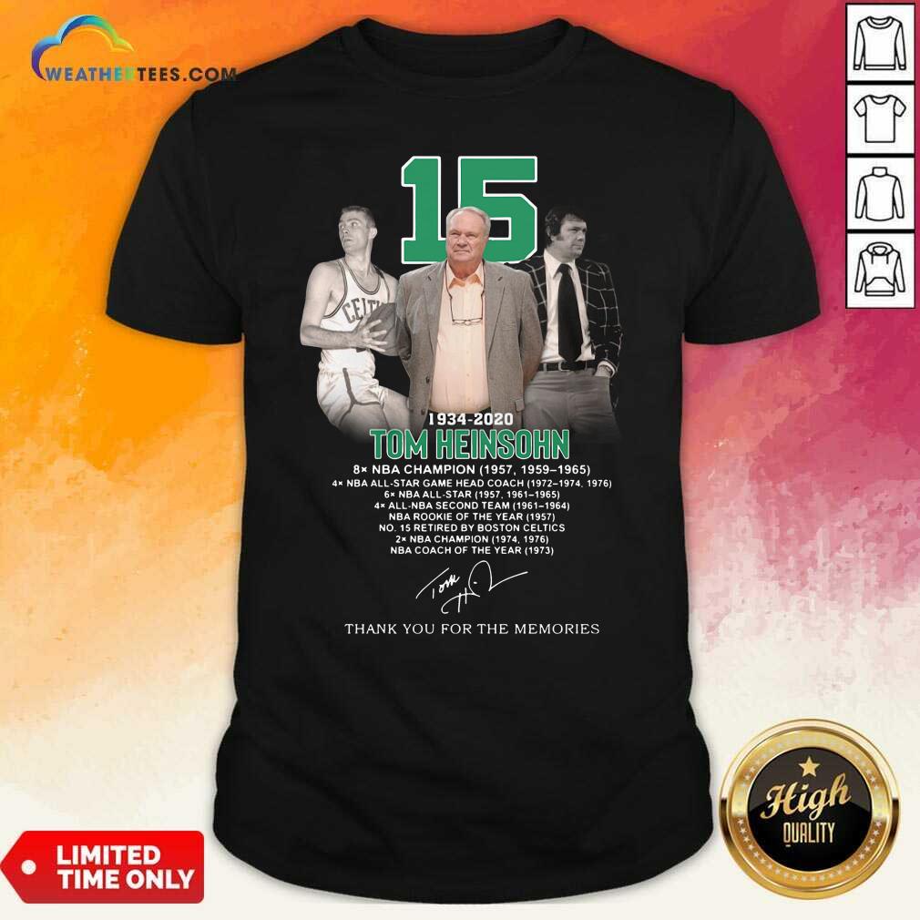 Premium 15 Tom Heinsohn 1934 2020 Thank You For The Memories Signature Shirt