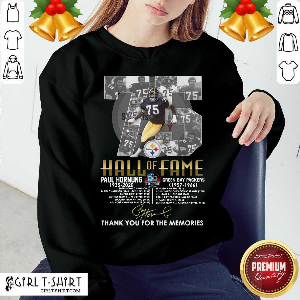 Premium 75 Paul Hornung 1935 2020 Hall Of Fame Thank You For The Memories Signature Shirt - Image 2