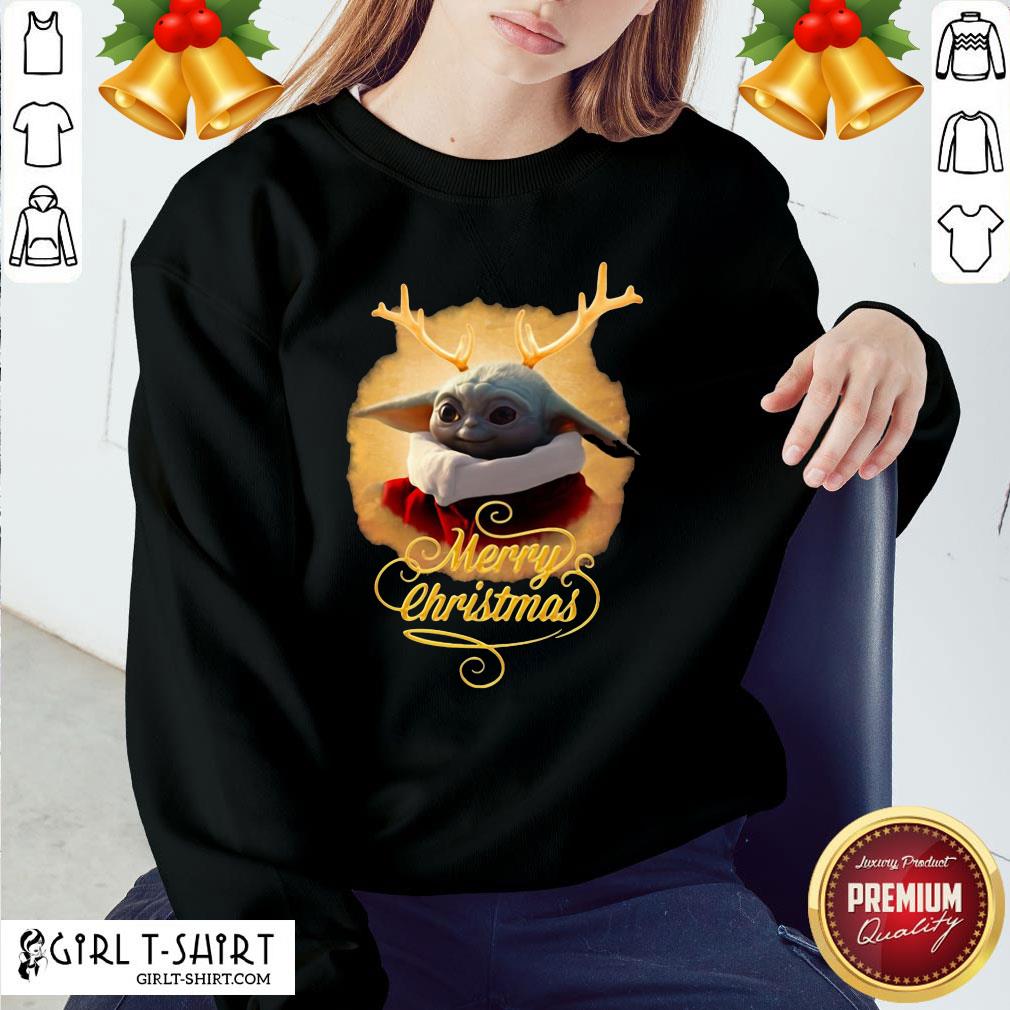 Premium Baby Yoda Reindeer Merry Christmas Shirt - Image 4