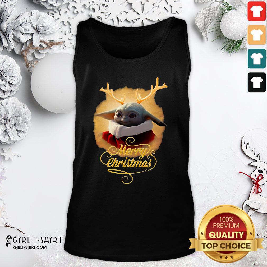 Premium Baby Yoda Reindeer Merry Christmas Shirt - Image 3