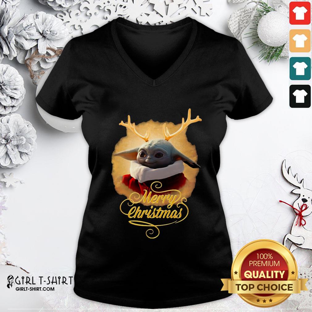 Premium Baby Yoda Reindeer Merry Christmas Shirt - Image 2