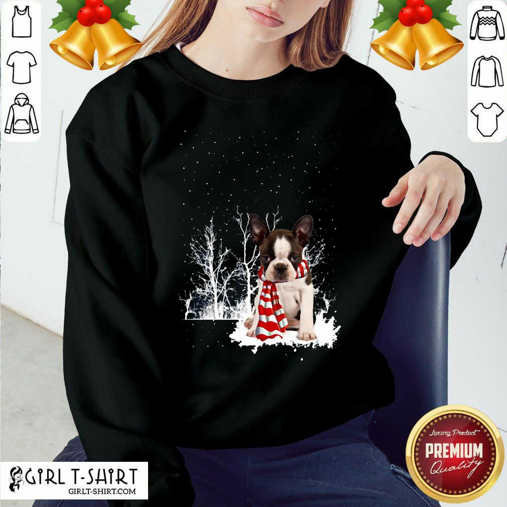 Premium Boston Terrier Snow Scarf Christmas Shirt - Image 5