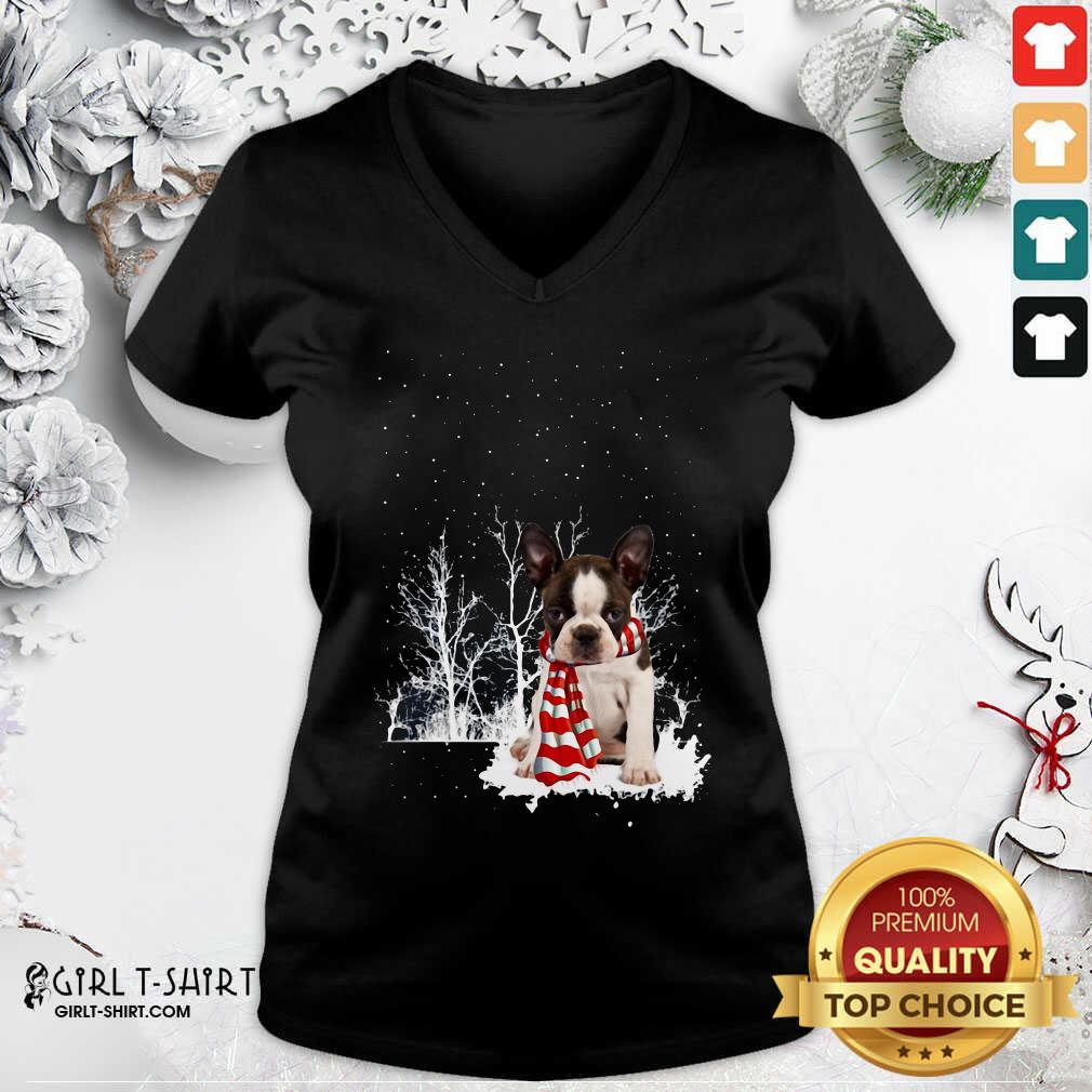 Premium Boston Terrier Snow Scarf Christmas Shirt - Image 3