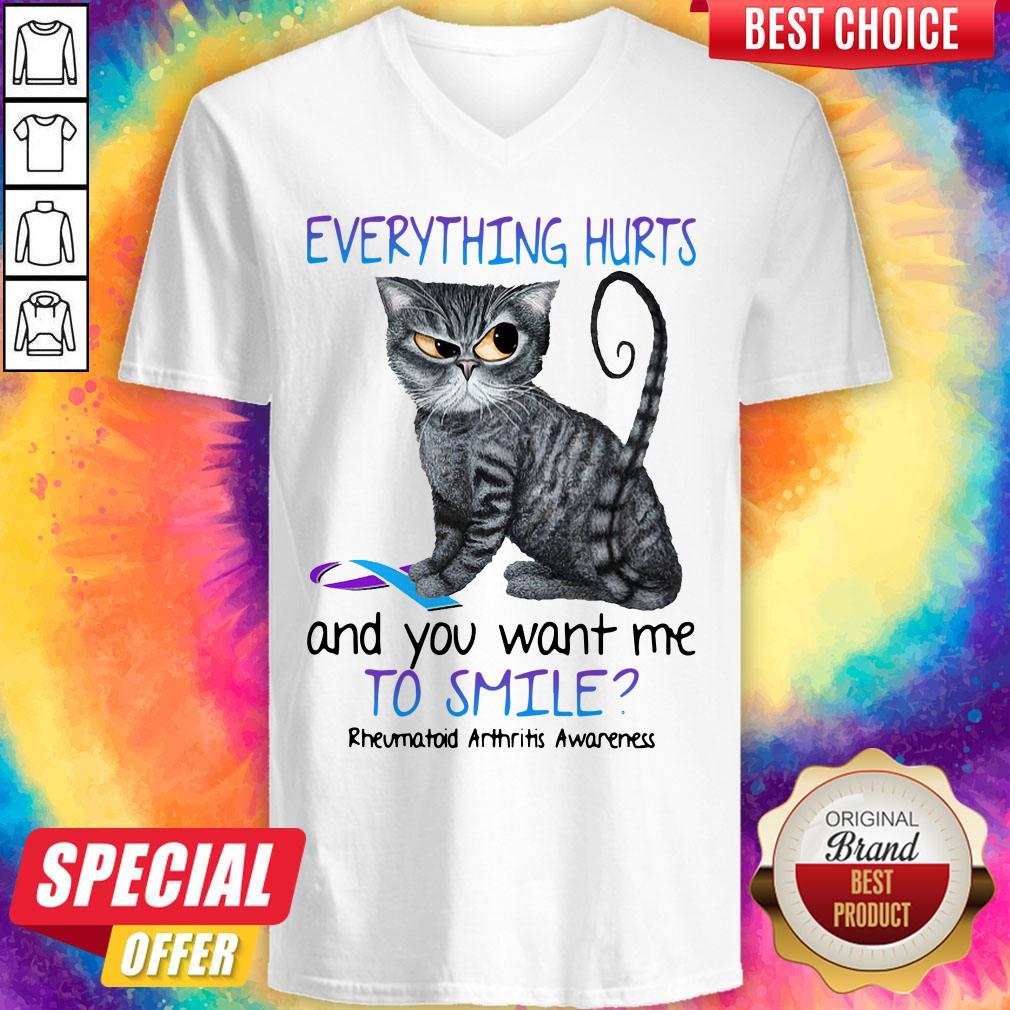 Premium Cat Everything Hurts And You Want Me To Smile Rheumatoid Arthritis Awareness Shirt - Image 3