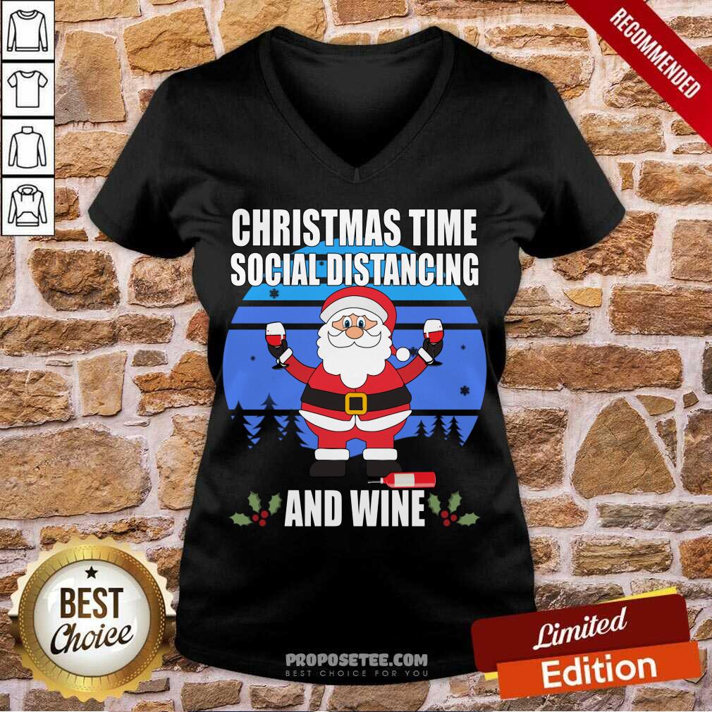 Premium Christmas Time Social Distancing And Wine Shirt - Image 2