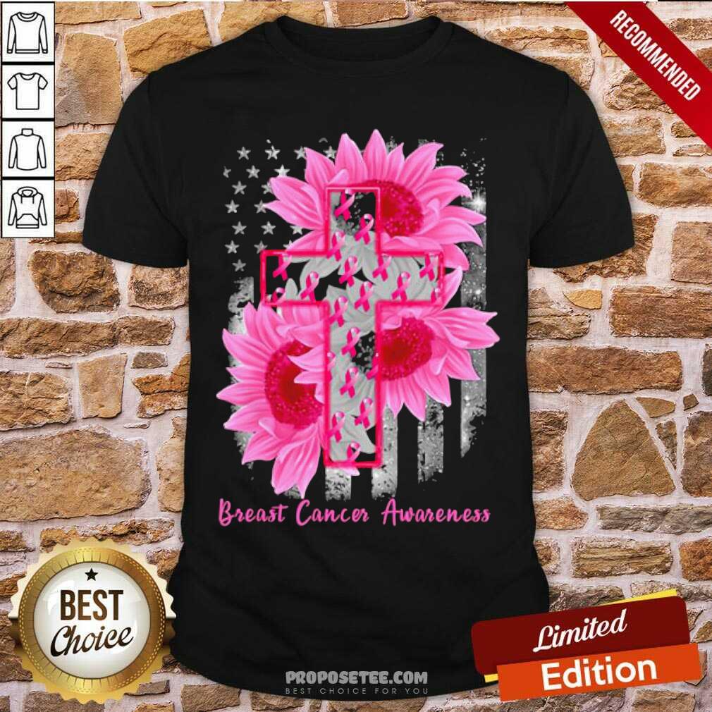 Premium Cross Sunflower Breast Cancer Awareness Pink Veteran Shirt
