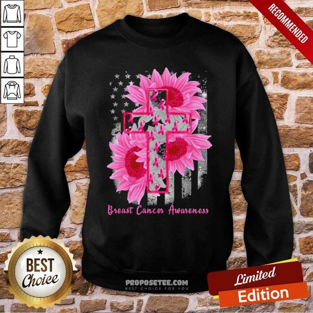 Premium Cross Sunflower Breast Cancer Awareness Pink Veteran Shirt - Image 5