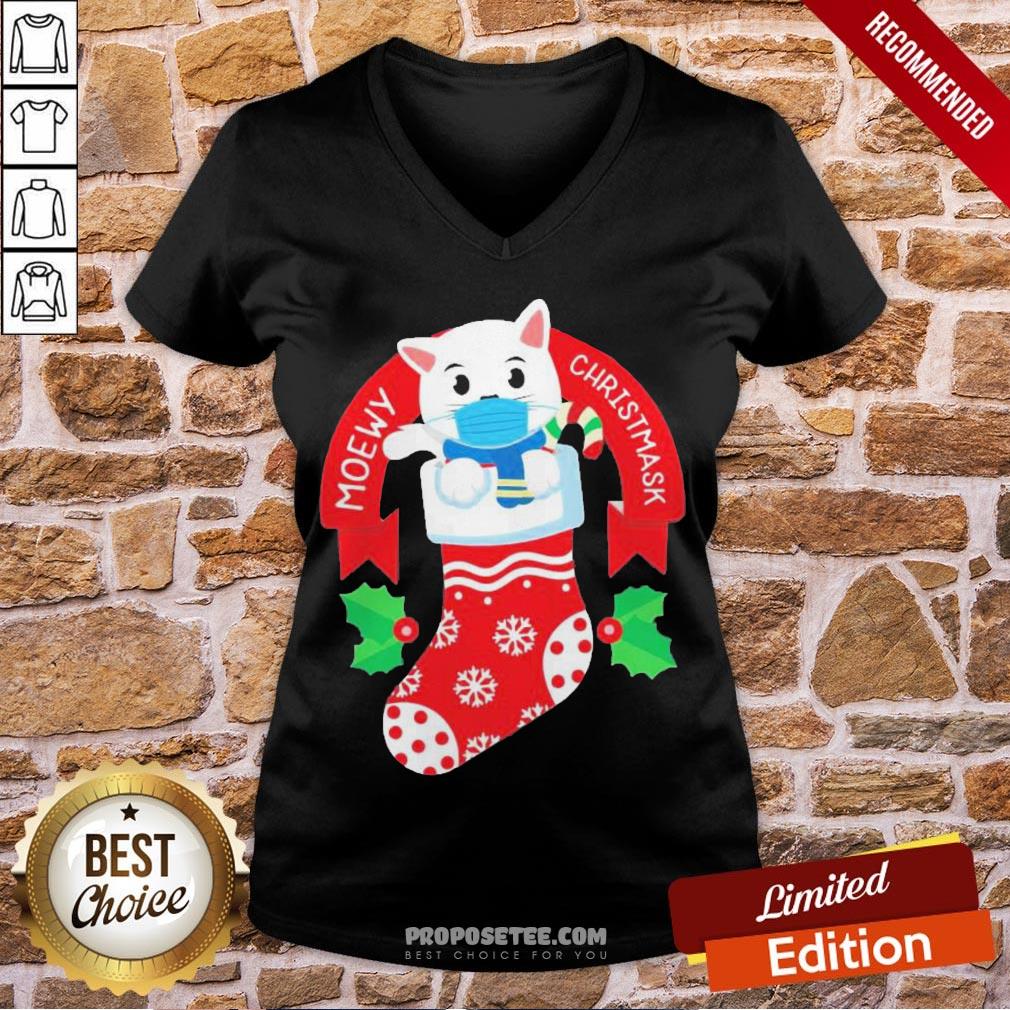 Premium Cute Cat Face Mask Funny Christmas Stocking Shirt - Image 3
