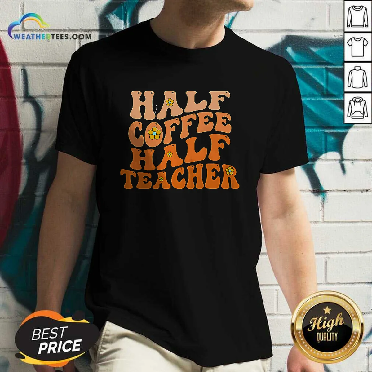Premium Half Coffee Half Teacher Retro Shirt - Image 3