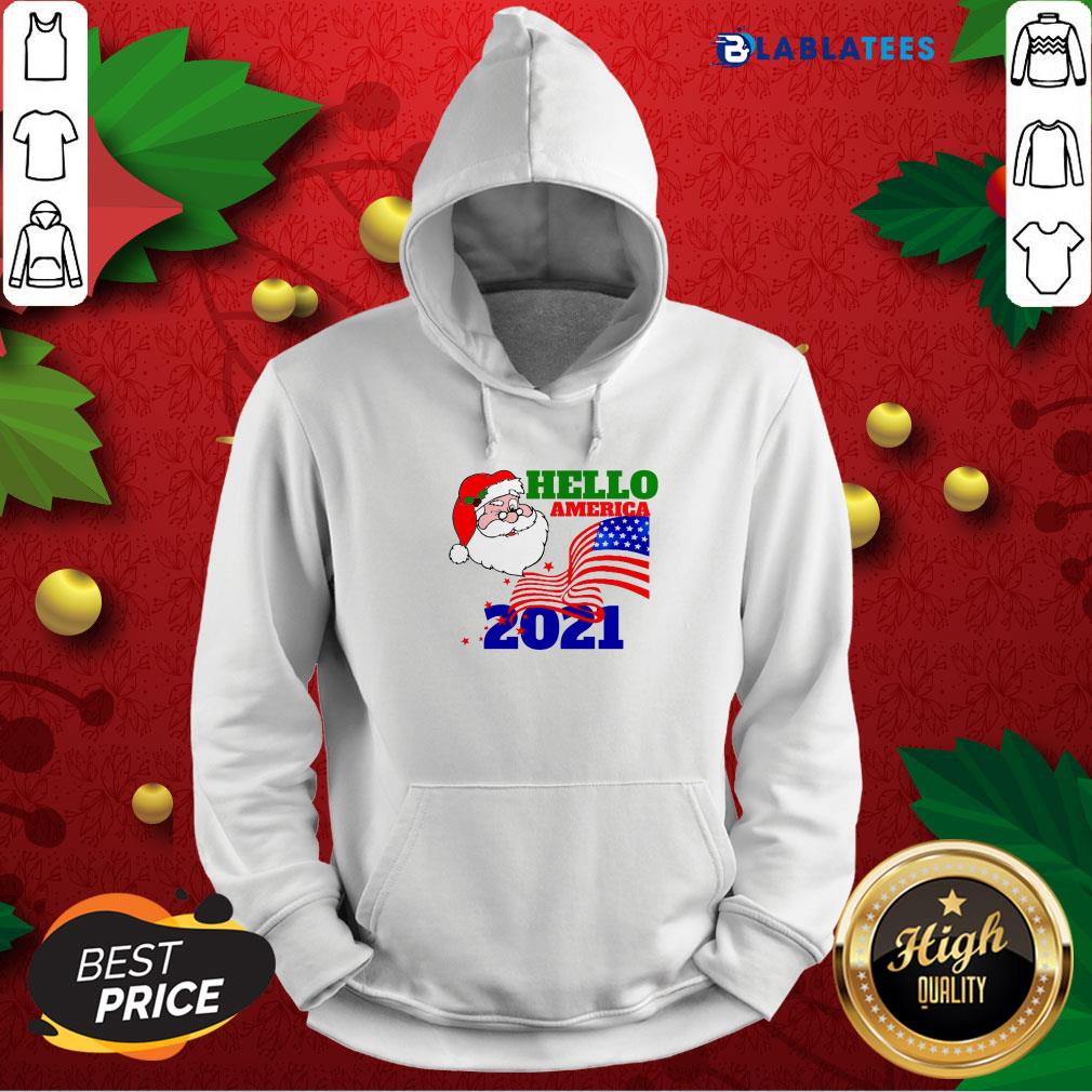 Premium Hello America 2021 Santa Claus Merry Christmas Usa Flag Shirt - Image 2
