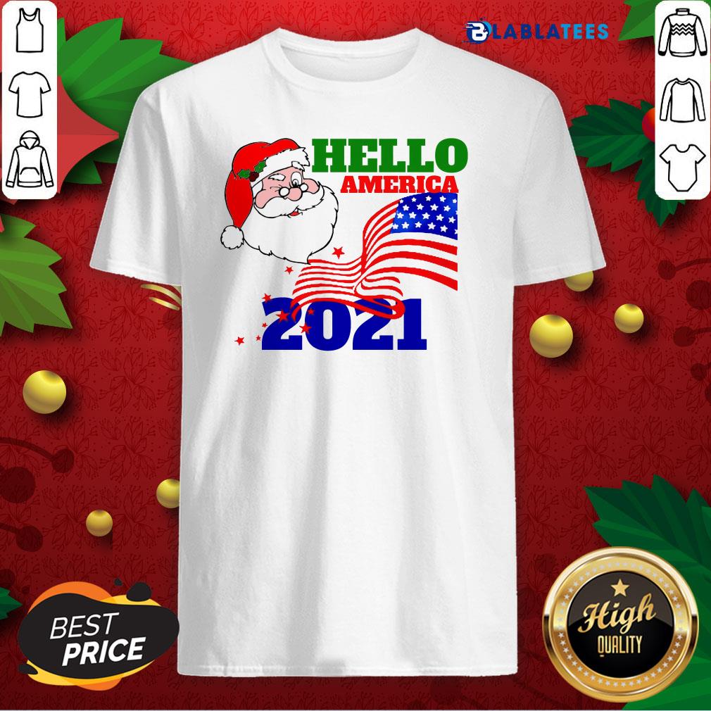 Premium Hello America 2021 Santa Claus Merry Christmas Usa Flag Shirt